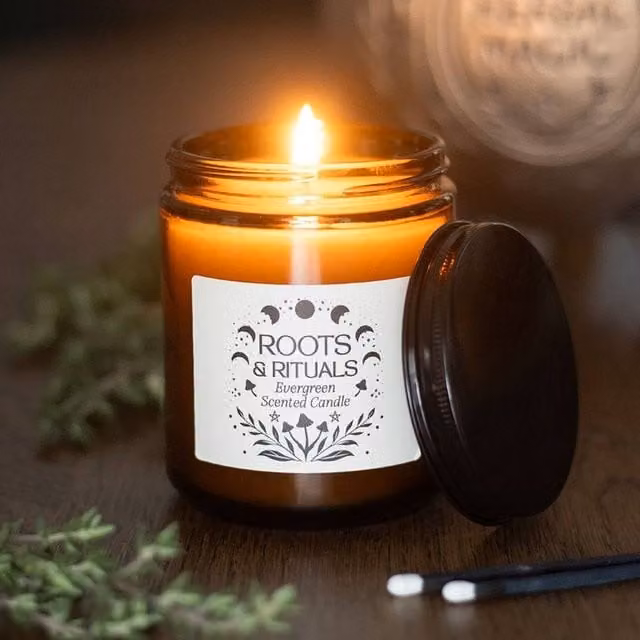 Uniqueful Roots & Rituals Evergreen Amber Glass Candle in Brown