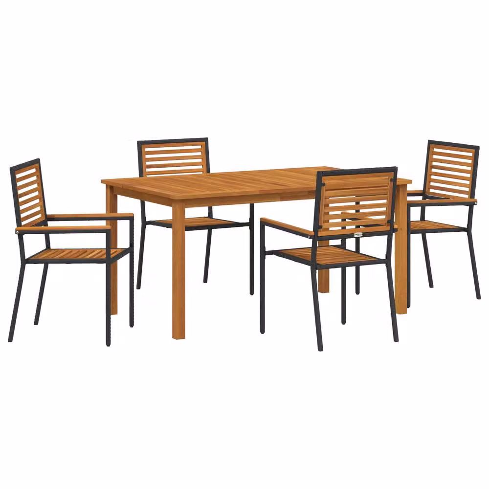 Berkfield Home 5 Piece Black Poly Rattan and Acacia Wood Garden Dining Set – 2