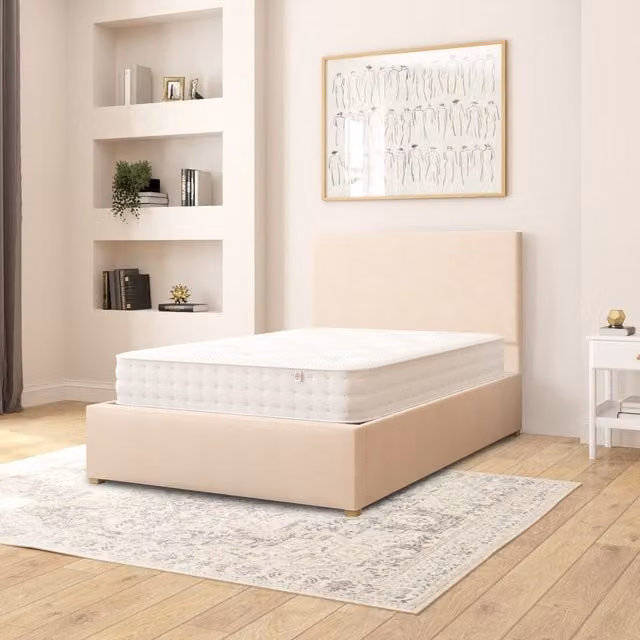 Aspire Garland Linen Fabric Ottoman Storage Bed in Beige and Yellow, Small Double, 120 x 200 cm