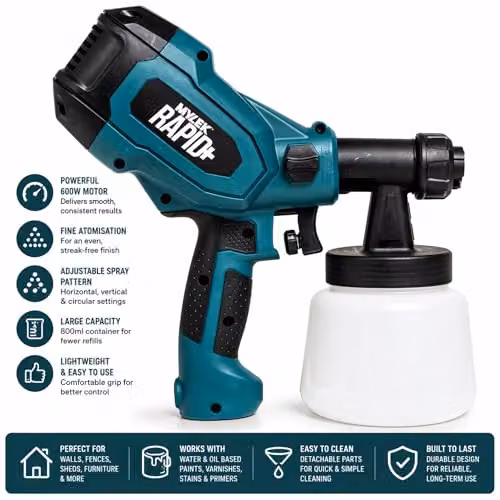Mylek 400W Electric Handheld Paint Sprayer Gun in Blue with Adjustable Spray Pattern and Variable Flow – 7