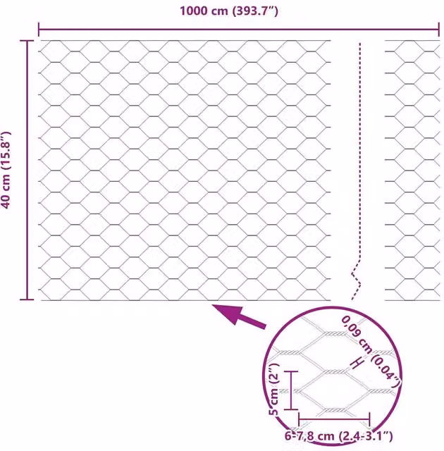 Berkfield Home Green PVC-Coated Steel Hexagon Fence, W: 0.4 m, L: 10 m