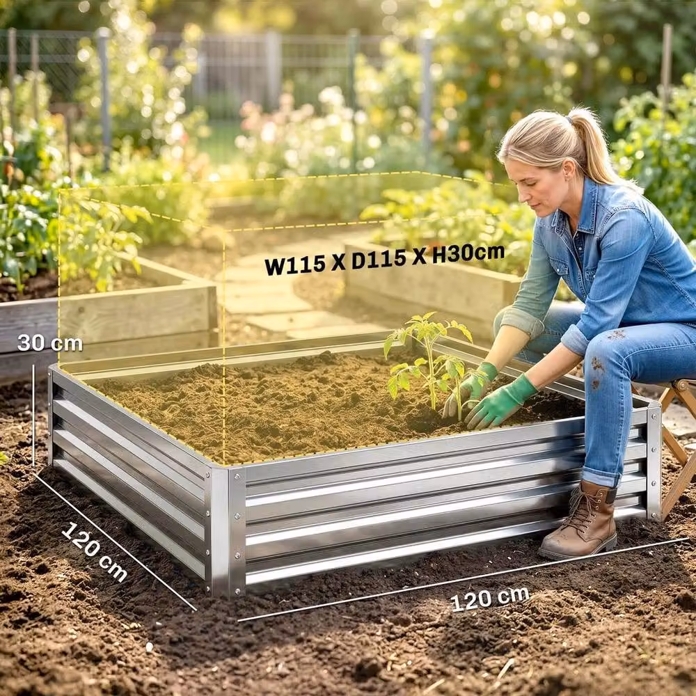 NESTLUNE Silver Metal Raised Garden Bed Planter for Patio and Backyard – 2