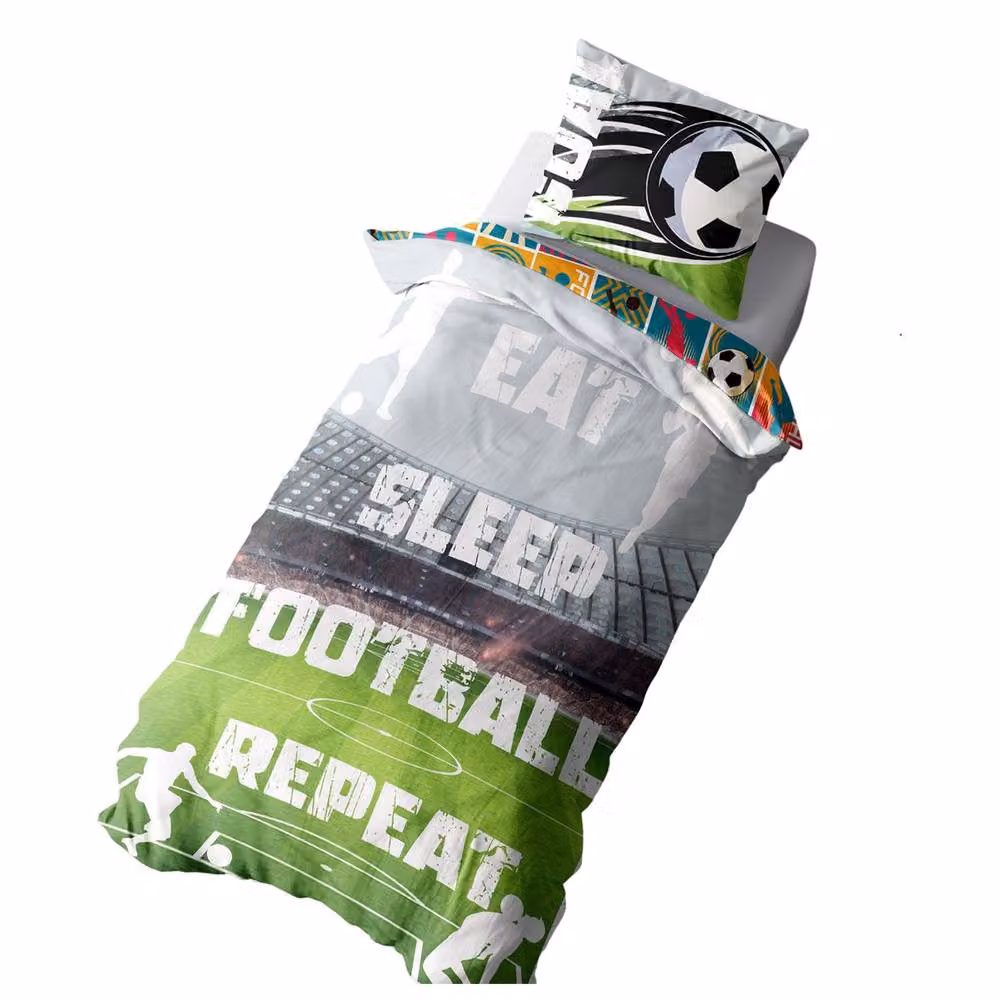 K Collection Eat Sleep Football Repeat Panel Duvet Set and Pillowcase, Multicolour, Single, 90 x 200 cm – 2