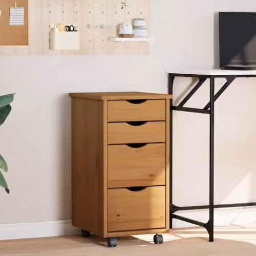 vidaXL MOSS Rolling Cabinet with Drawers in Honey Brown Solid Pine Wood – 2