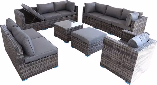 Furniture One 11 Piece Modular Rattan Outdoor Recliner Garden Sofa Set in Grey