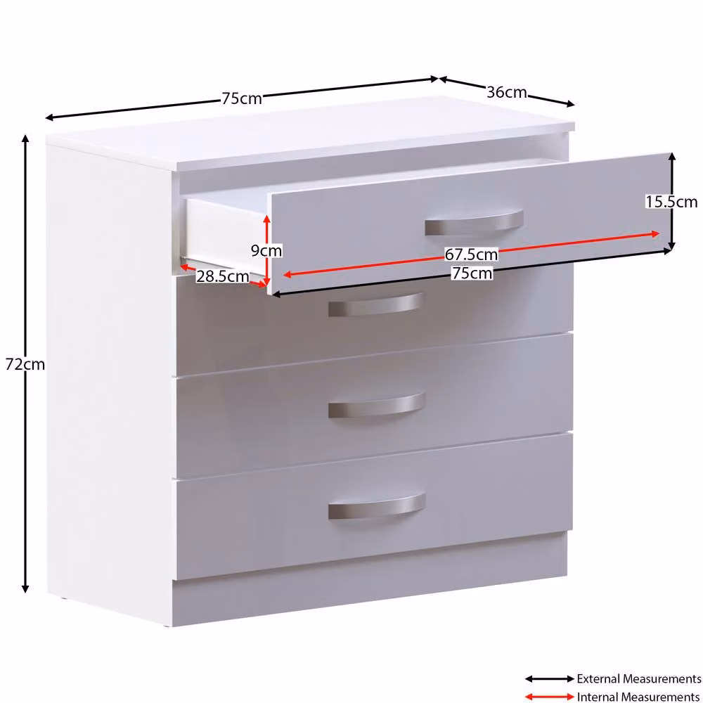 HD Designs Hulio 4 Drawer Chest of Drawers in White Glossy Finish – 2