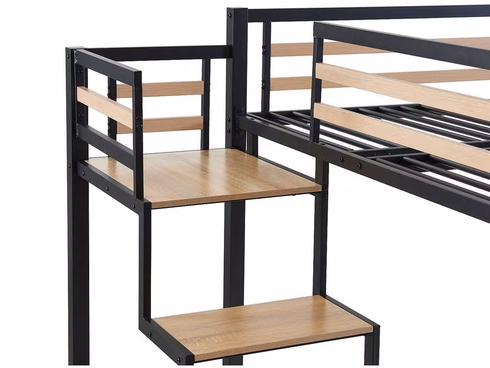 JOGUI Mezzanine Bed in Black and Natural Metal and MDF, W/D/H: 200 x 140 x 165 cm – 3