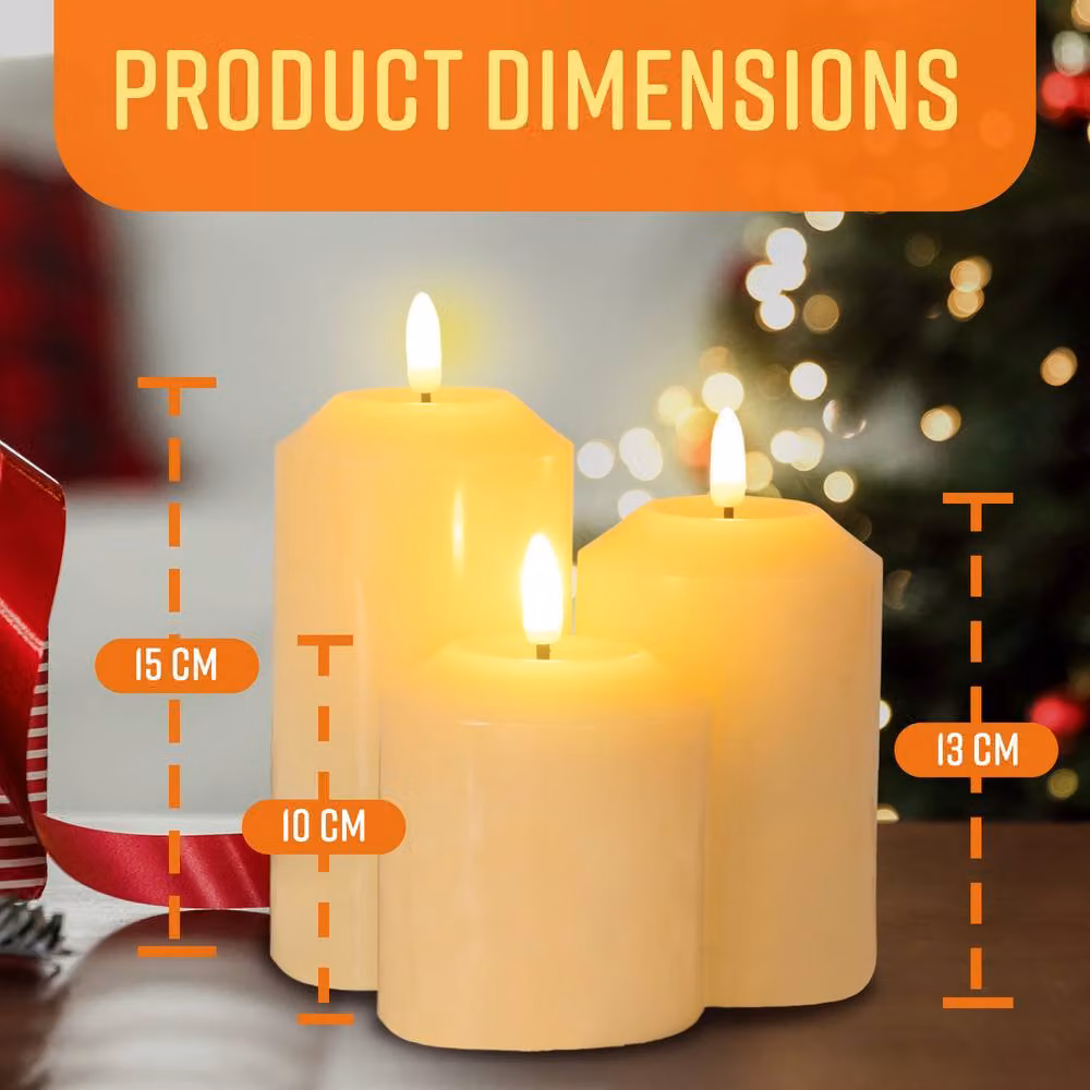 Globrite 3-Pack Flickering Flameless LED Candles with Berry Wreath Christmas Decorations in Beige, White and Multicolour – 7