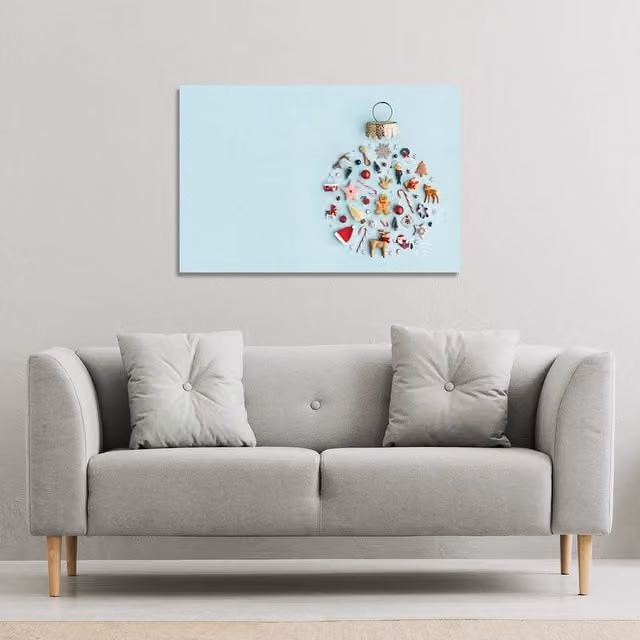 Benjamin Tate Design LTD Christmas Objects Laid Out Gallery Canvas in Red and Multicolour, W: 46 cm, H: 31 cm