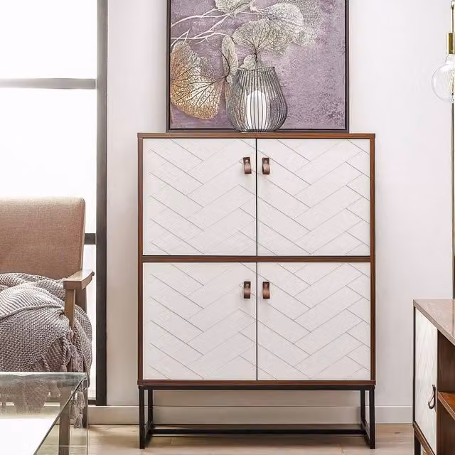 Wyld and Coco Modern Sideboard in Dark Wood and White Gloss with 4 Doors and 2 Compartments, W: 100 cm, H: 76 cm – 1