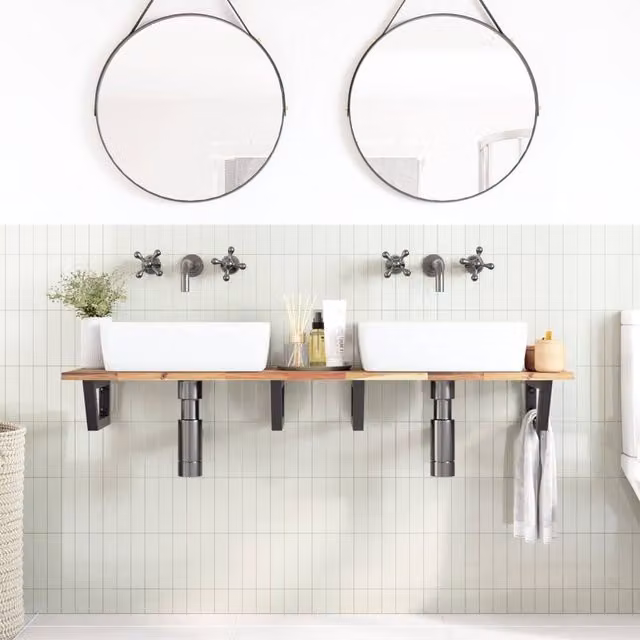 Berkfield Home Elegant Wall Mounted Basin Shelf in Brown Acacia Wood and Steel, W: 120 cm, D: 40 cm – 1