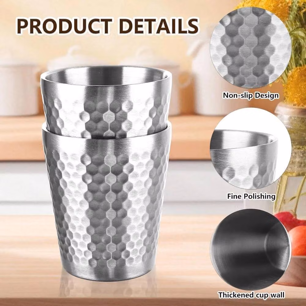 EONLION Set of 5 Double Walled Stackable Stainless Steel Coffee Cups, Silver, 300 ml each – 2