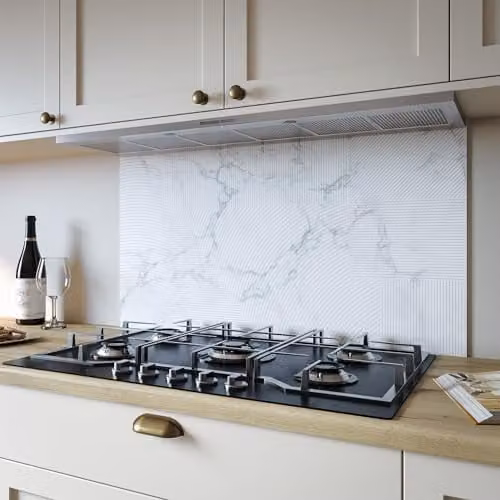 Bushboard Marble Arc Grey Stone Look Aluminium Kitchen Hob Splashback Panel, W 900 mm x H 800 mm x D 7.5 mm