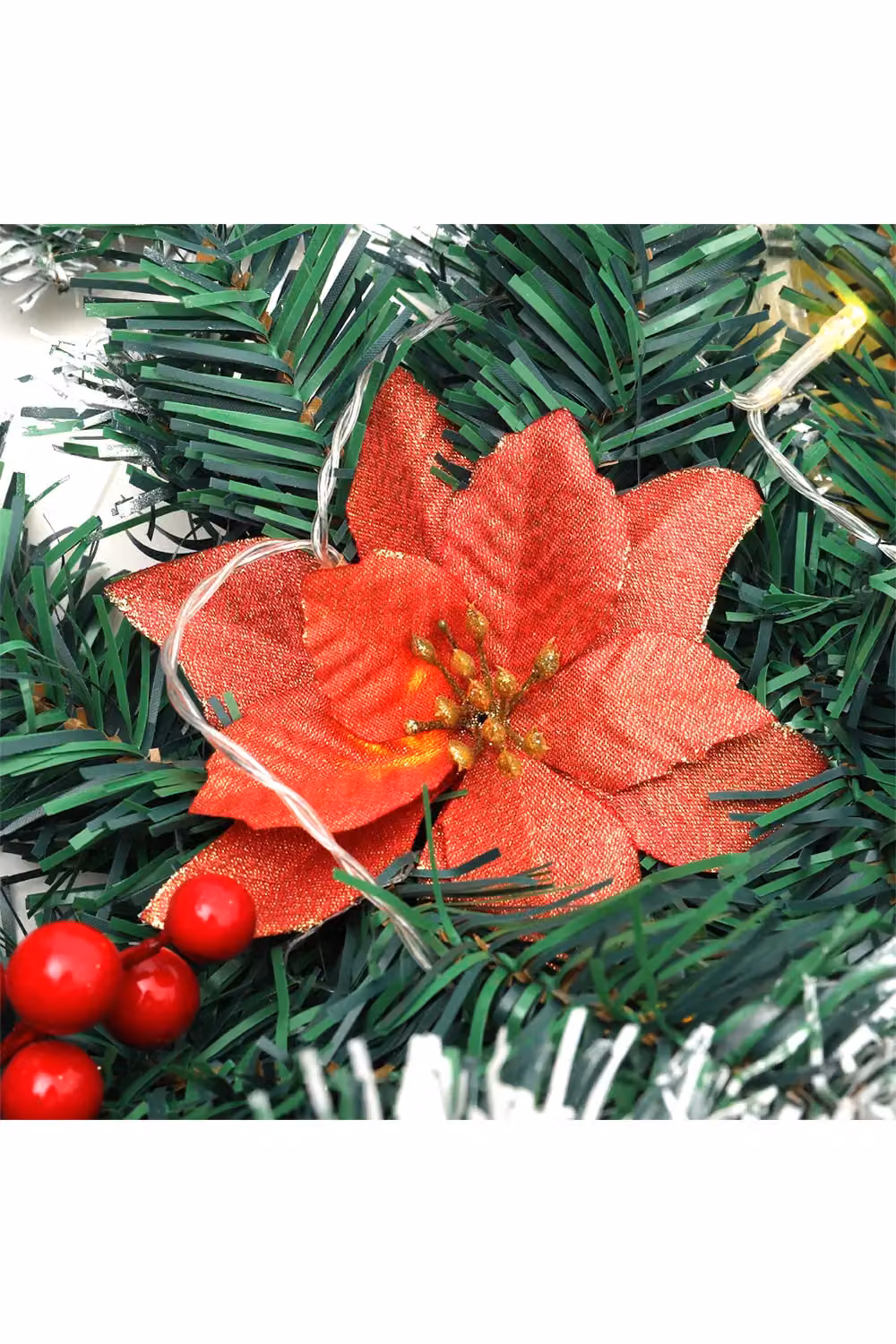 Living and Home 2.7m Christmas Garland with 50 LED Lights, Artificial Spruce with Pine Cones, Red Flowers and Berries in Green – 4