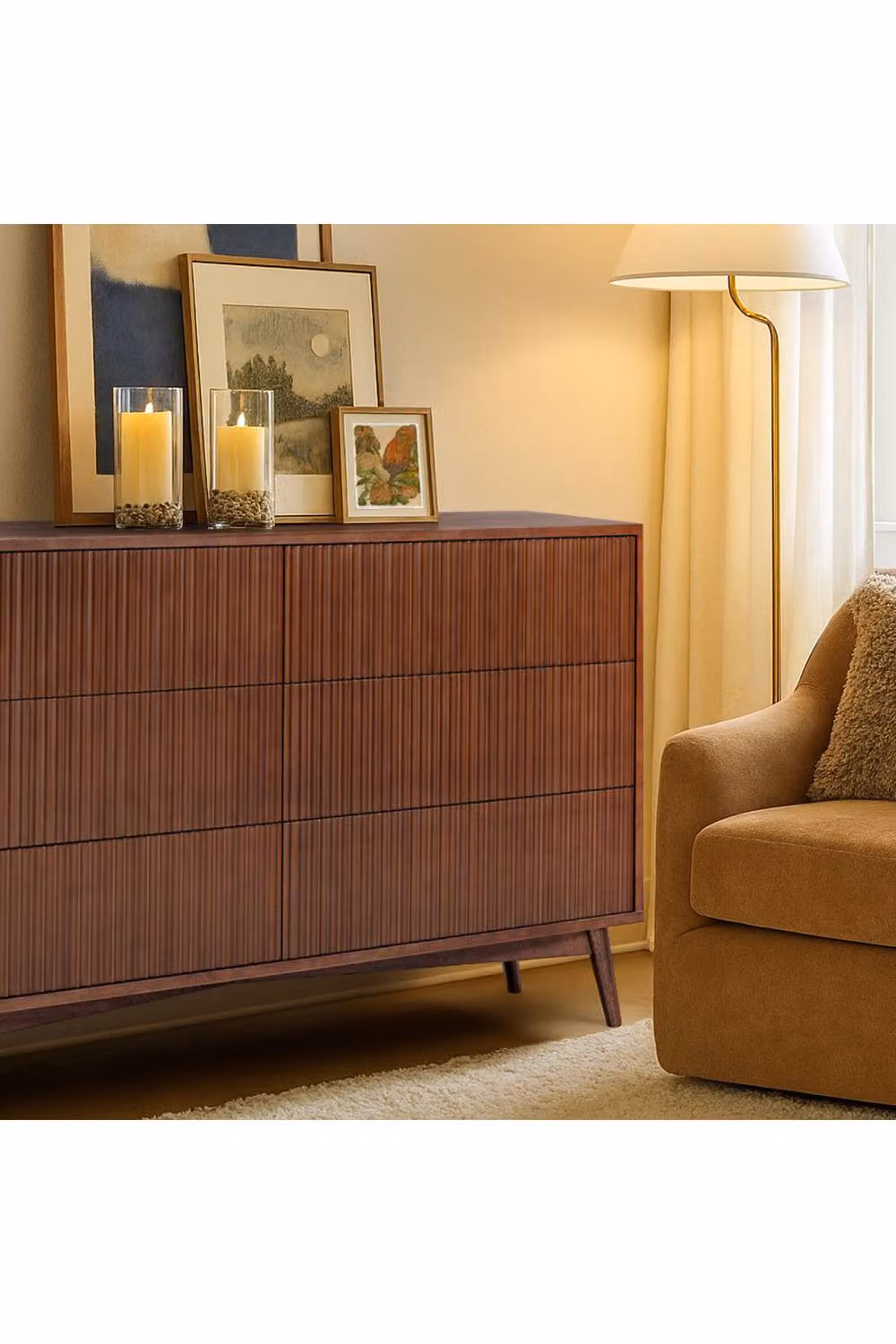 Teamson Home Tremolo 6 Drawer Horizontal Dresser in Brown with Fluted Wood Fronts, W: 140 cm, H: 81.28 cm, D: 45.72 cm – 2