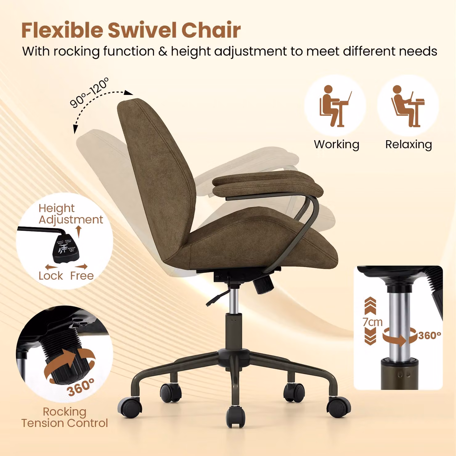 Gymax Retro Executive Office Chair in Green Microfibre Suede with Swivel and Armrests – 9