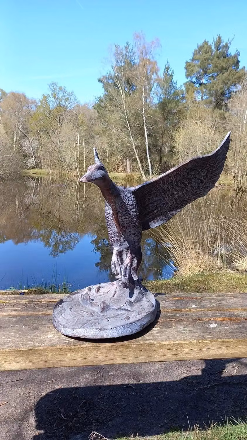 Inspirational Gifting Flying Duck Metal Garden Sculpture Ornament in Bronze and Brown, Height: 55 cm – 5