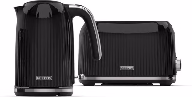 Geepas Fluted Kettle and 2-Slice Toaster Set in Black – 1