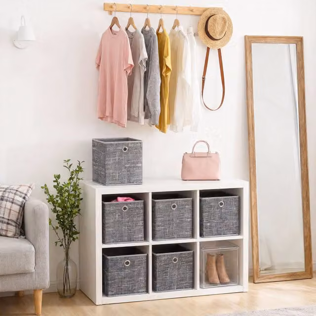 SONGMICS Set of 6 Foldable Non-Woven Fabric Storage Boxes with Handles, Grey