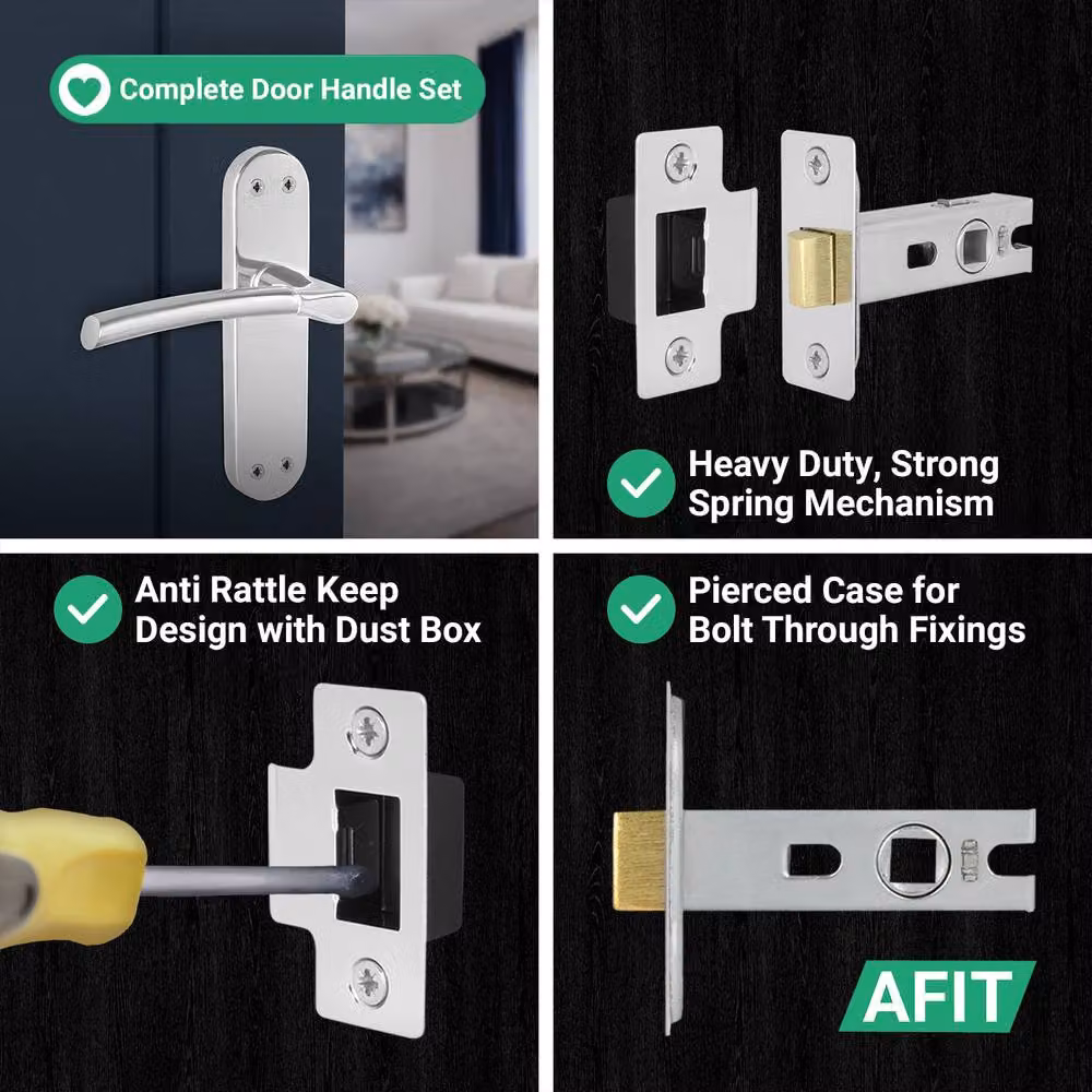 AFIT Boston Backplate Feature Handle Latch Set in Chrome Satin Nickel Silver, W: 15 cm, H: 15 cm – 3