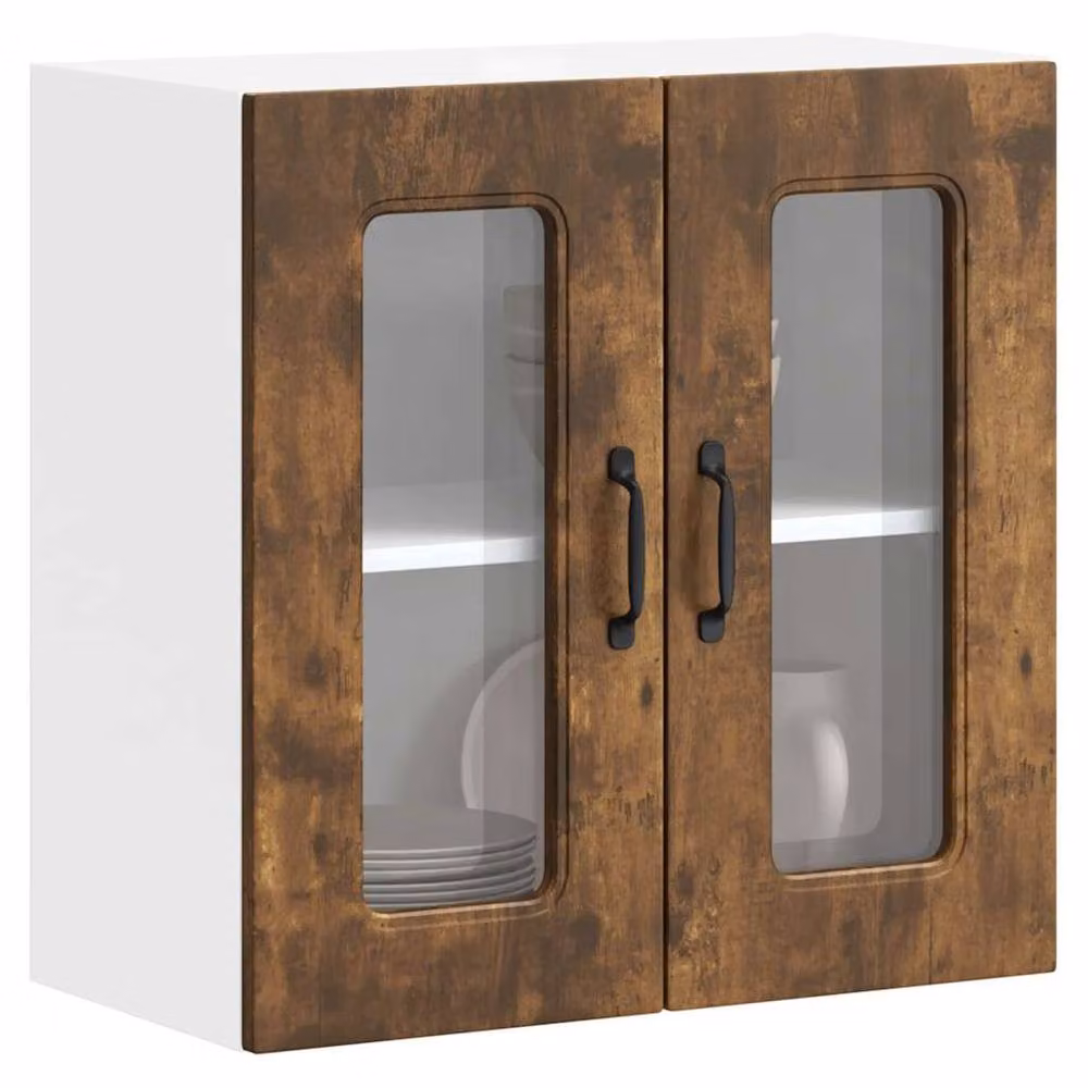 Berkfield Home Kalmar Kitchen Wall Cabinet with Glass Doors in Smoked Oak Brown, W/D/H: 60 x 31 x 60 cm – 2