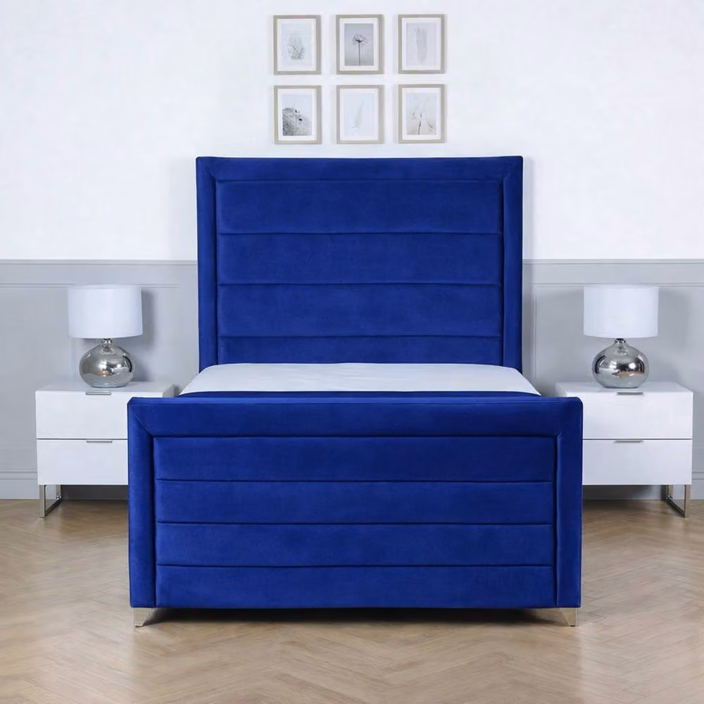 Living Comfort Bedz Selena Blue Velvet Upholstered Gas Lift Storage Bed, W/D/H: 120 x 200 cm – 2