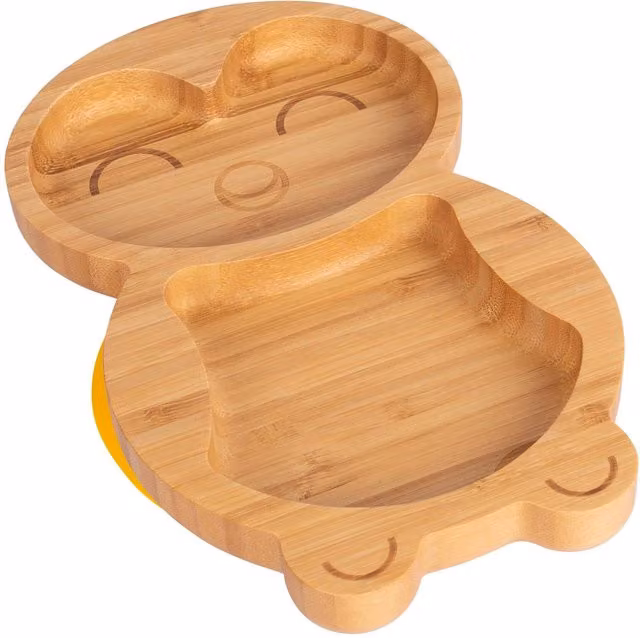 Tiny Dining Childrens Bamboo Divided Suction Penguin Dinner Plate in Yellow