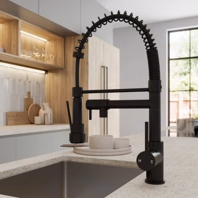 Moritza Matt Black Pull Out Kitchen Mixer Tap with Dual Spout Spray and Single Lever Control