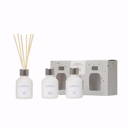 French Connection Black & White Collection Scented Reed Diffuser Trio Set featuring Winter Vanilla, Lemon Drizzle, Neroli and Cedarwood Scents, 50ml x 3