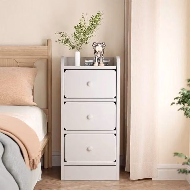 EONLION White Wooden Small Side Table and Narrow Nightstand, Height: 100 cm