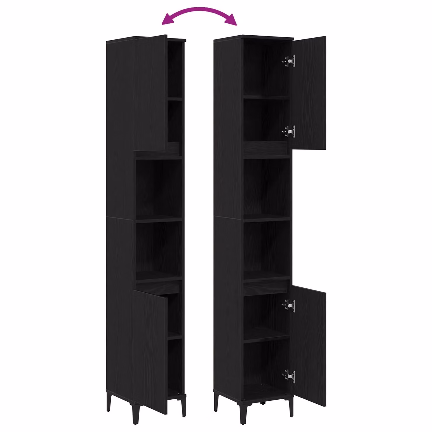 Berkfield Home Modern Black Oak Bathroom Cabinet with Internal Shelves, W/D/H: 30 x 30 x 190 cm – 4