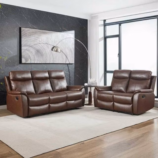 Furnishings For Less UK Ferndale 3 + 2 Manual Recliner Sofa Set in Brown Synthetic Leather