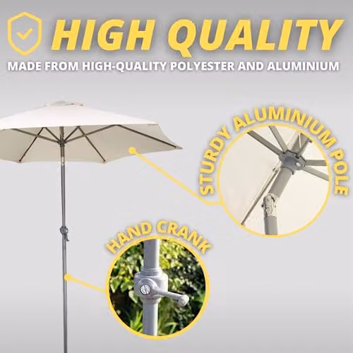 Kingfisher 2m Aluminium Garden Parasol with Tilt Mechanism in Beige – 4