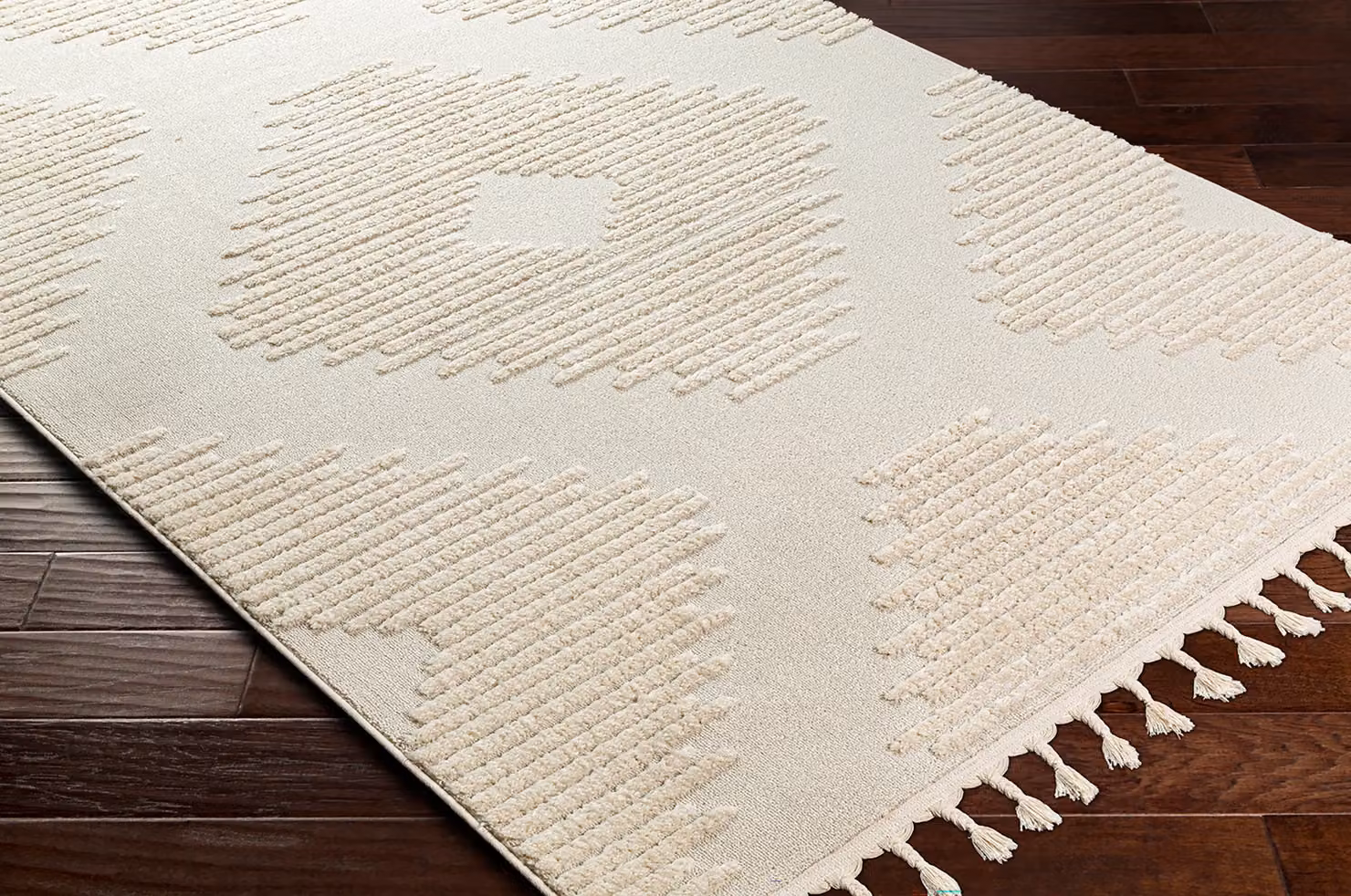 Livabliss Nora Geometric Grey and White High Pile Fringe Rug, W: 140 cm, D: 200 cm – 3