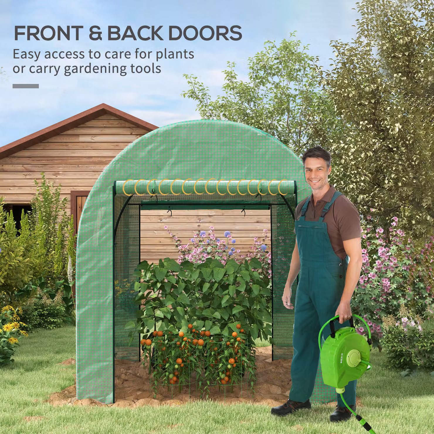 Outsunny Green Walk-in Greenhouse with Three-layer Plastic Cover, Mesh Windows and Doors, W/D/H: 180 x 180 x 200 cm – 4