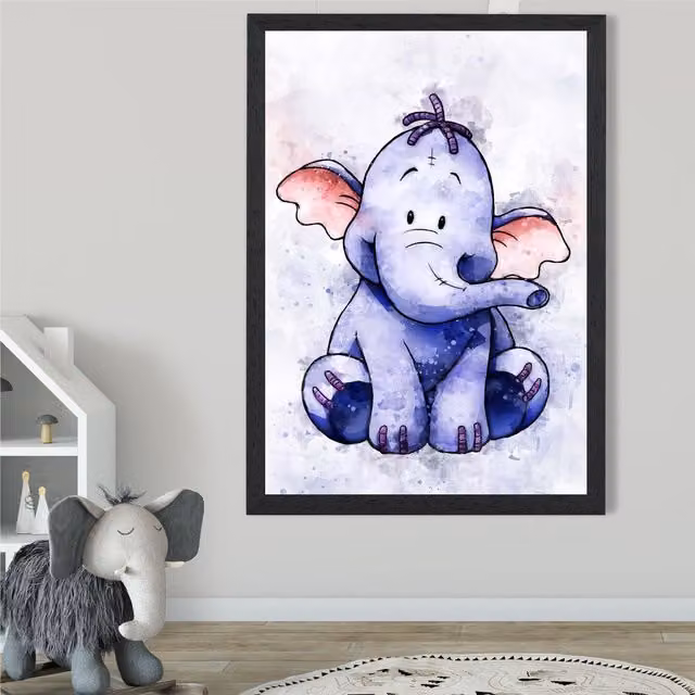 ARTZE Heffalump Watercolour Winnie the Pooh Art Print with Black Frame, Purple, A3