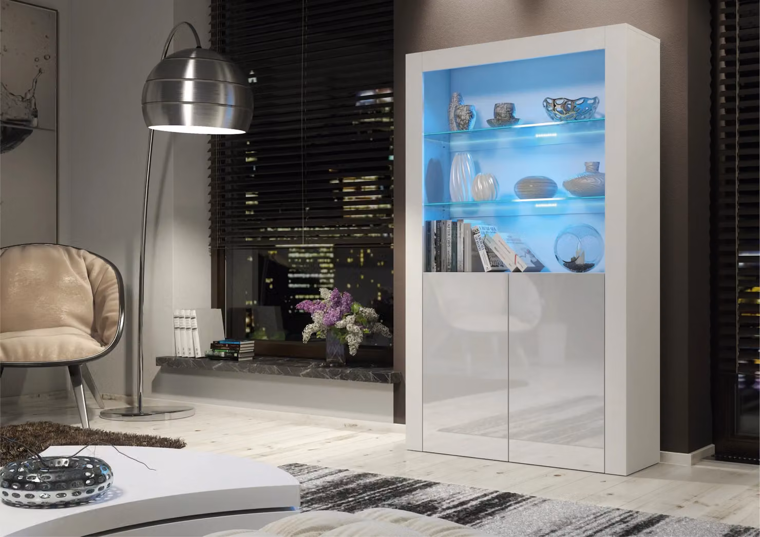 Creative Furniture Spectrum Grey Modern Display Cabinet with LED Lighting and Glass Shelves, Height: 170 cm – 2