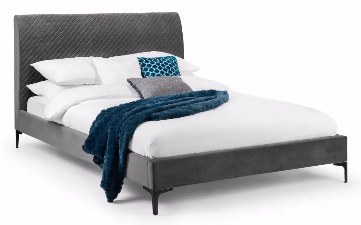 Ashfield Grey Diamond Premium Quilted Velvet King Size Bed – 2