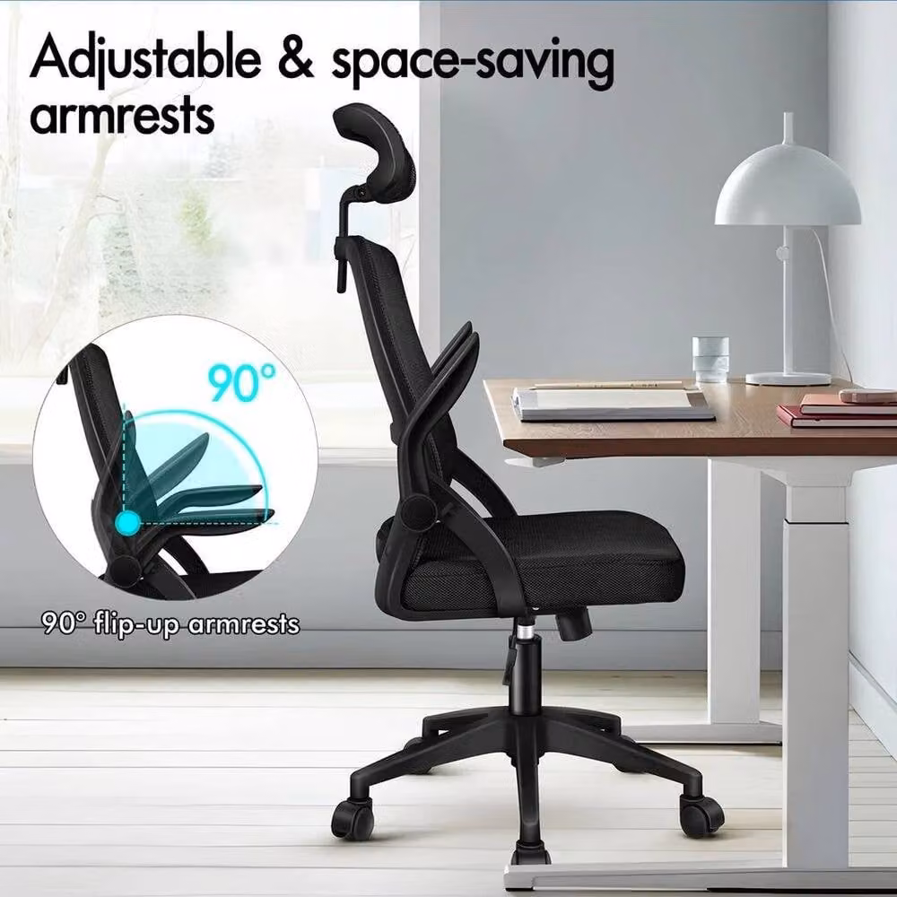 FORGEVIO Mesh Office Chair with Headrest, Lumbar Support and Gas Lift in Black – 3