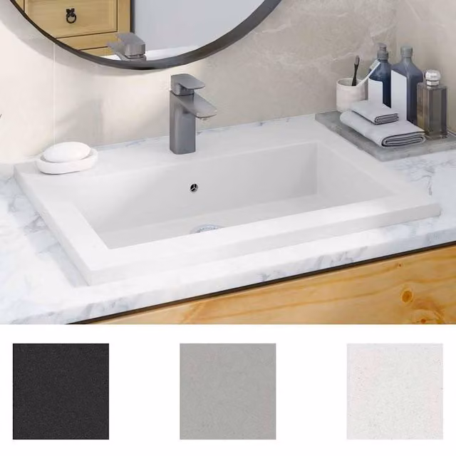 Berkfield Home White Granite Composite Rectangular Countertop Basin with Overflow W: 60 cm, D: 45 cm, H: 12 cm