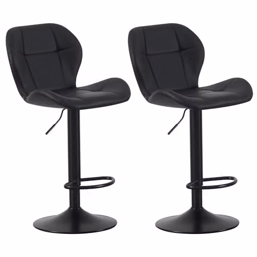 mcc direct Stella Set of 2 Black Faux Leather Swivel Bar Stools with Backrest and Metal Base – 1