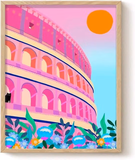 The Paper Tail Rome Colosseum Black Cat Art Print, Multicolour, A3