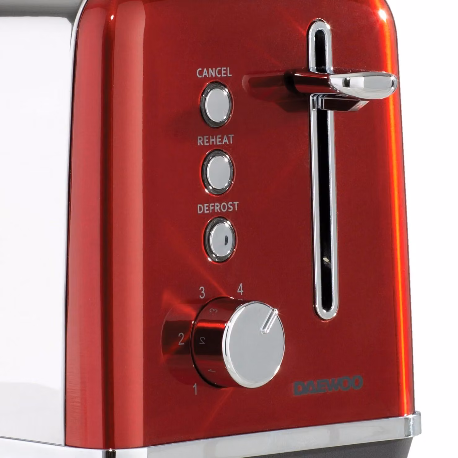 Daewoo Kensington 2 Slice Stainless Steel Toaster with Defrost and Reheat Functions, Red – 3