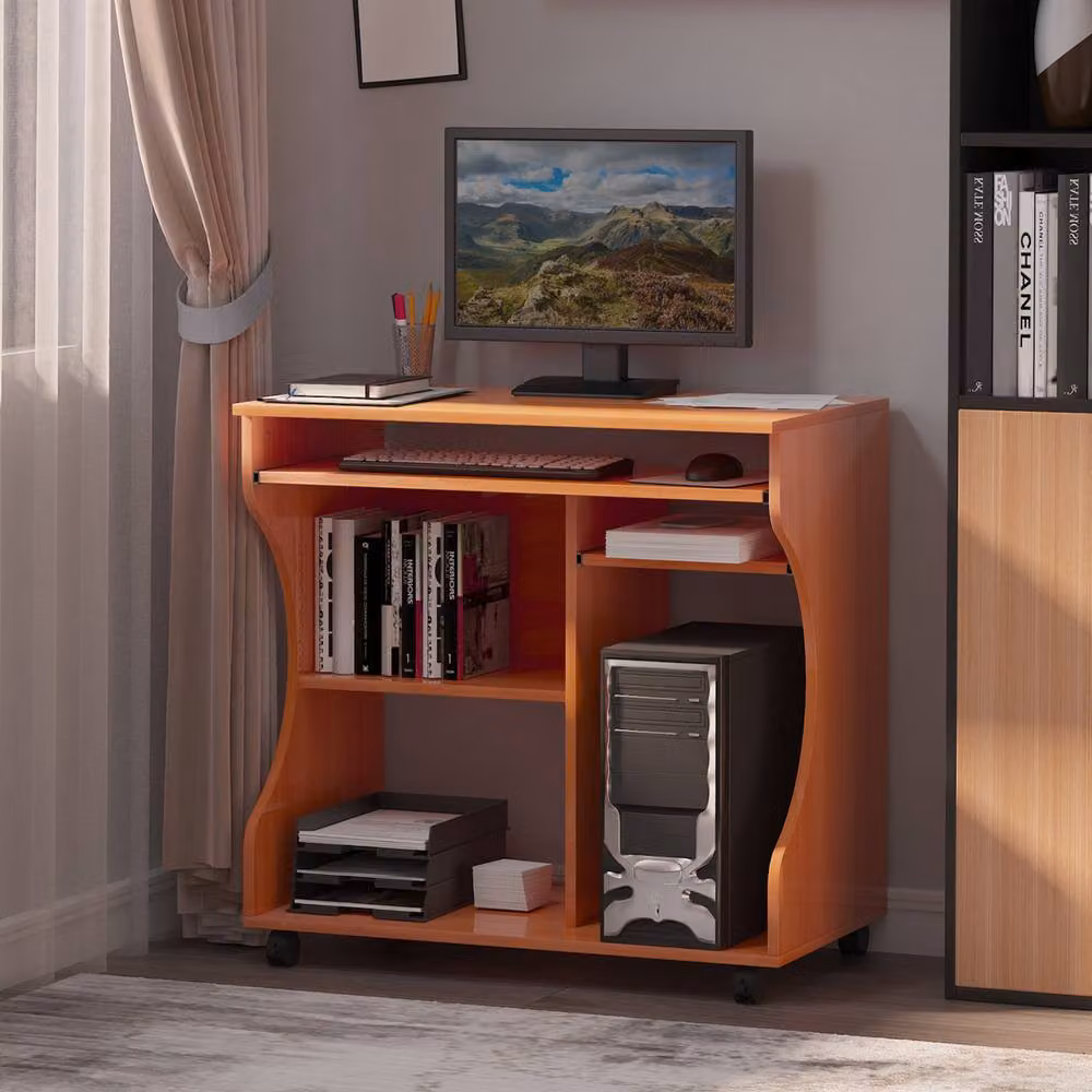 Rolipo Multi-Storage Compact Computer Desk with Castors in Brown – 3