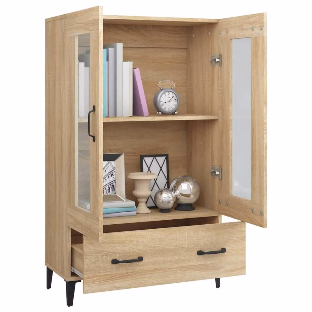 Berkfield Home Sonoma Oak Highboard in Brown with Glass Doors, W/D/H: 70 x 31 x 115 cm – 3