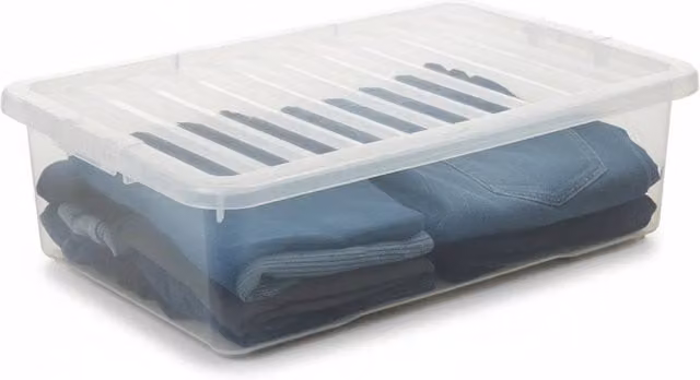 FORGEVIO 32L Clear Under Bed Storage Box with Lid and Wheels, W: 50 cm, D: 50 cm, H: 50 cm – 1