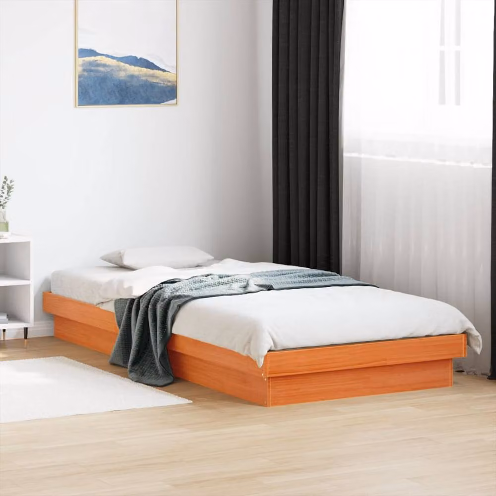 Berkfield Home Solid Wood LED Bed Frame with Under-Bed Lighting and USB Charging Port, Wax Brown, W/D/H: 90 x 200 cm – 2