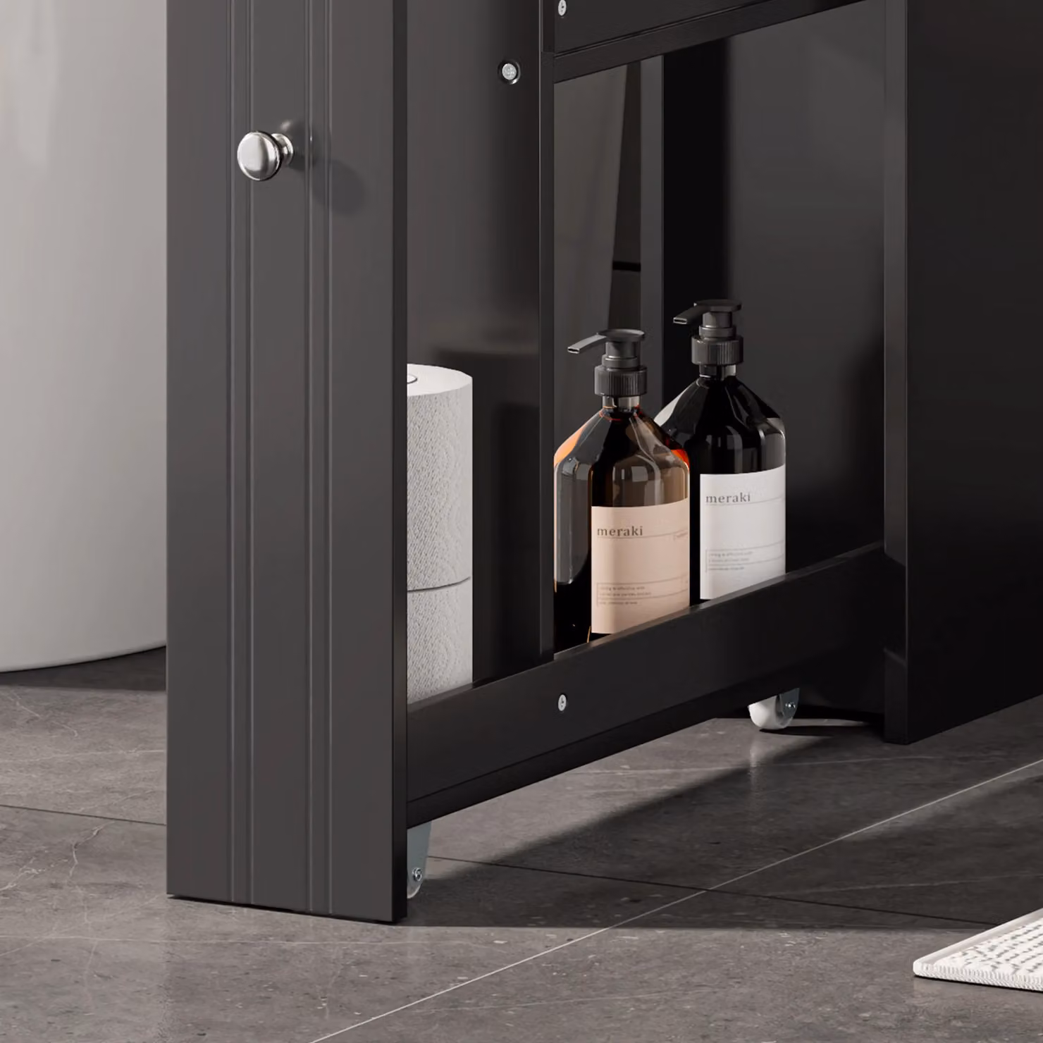 VonHaus Shrewsbury Slimline Freestanding Shaker Style Bathroom Storage Unit in Black, W/D/H: 14.2 x 50.0 x 58.0 cm – 5