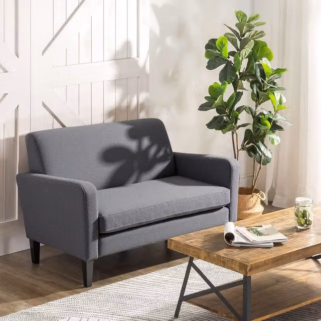 HOMCOM Modern Curved 2-Seat Fabric Loveseat with Thick Cushions and Scatter Cushions in Grey