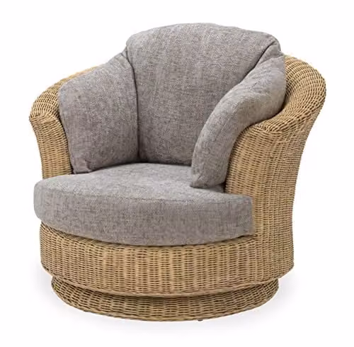 Desser 360 Swivel Rattan Armchair in Natural Wash with Jubilee Grey Cushions